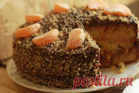 Мандариновый торт со сгущенкой и орехами. Рецепт с пошаговыми фото
