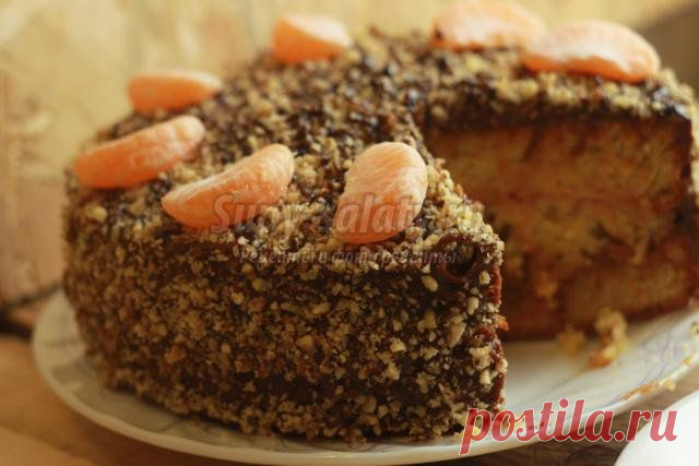 Мандариновый торт со сгущенкой и орехами. Рецепт с пошаговыми фото