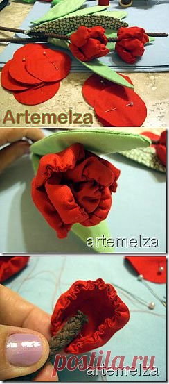 ARTEMELZA - Arte e Artesanato: Fuxico - tulipa franzida | Yo-yo - ruffled tulip.