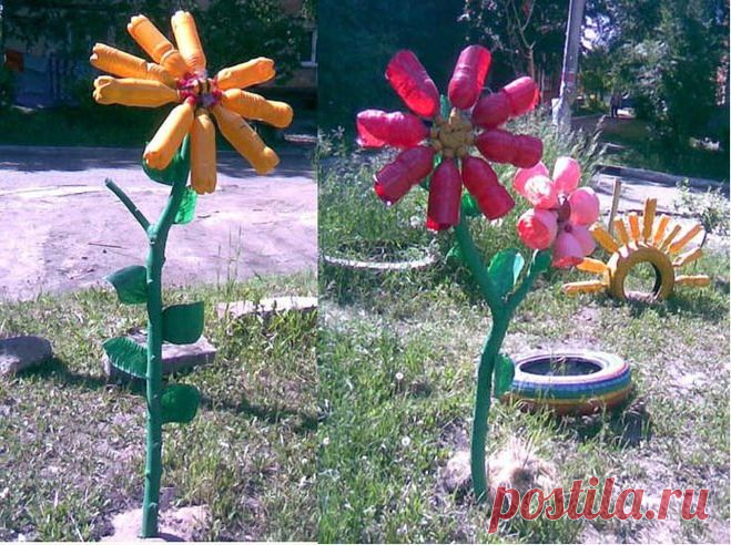 Поделка из пластиковых бутылок на улицу своими руками
