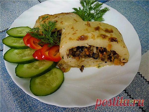 Постный картофельный рулет с овощами.