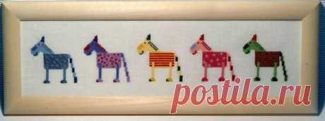 Примитив.Лошадки. Вышивка крестом