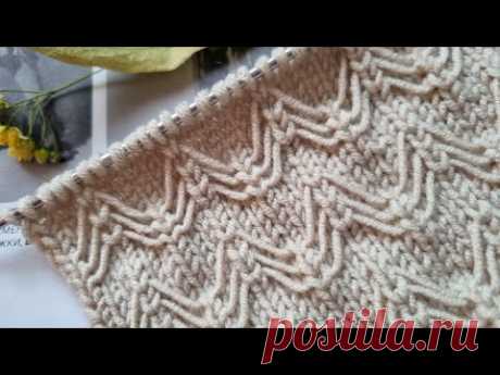 Зигзагообразные протяжки спицами🧶❤️knitting pattern.