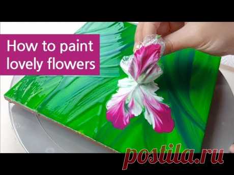 (517) Lovely flowers | with sealing wrap | Fluid Acrylic Pouring for beginners | Designer Gemma77