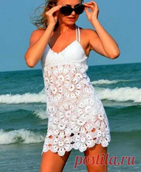 Летний сарафан ленточным кружевом+СХЕМЫ. Summer dress with lace belt |