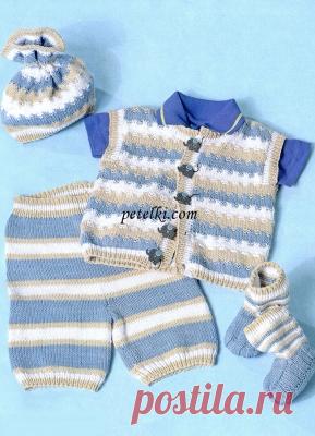 Жилет штанишки шапочка и пинетки