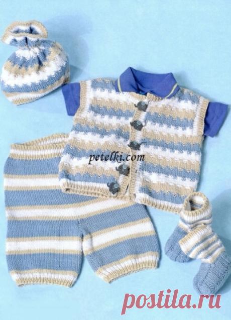 Жилет штанишки шапочка и пинетки