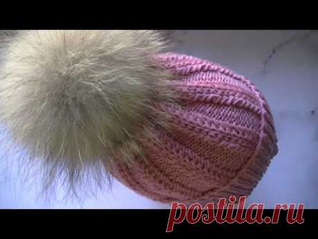 Вяжем шапку узором "ОБЪЕМНЫЙ КОЛОС" спицами.