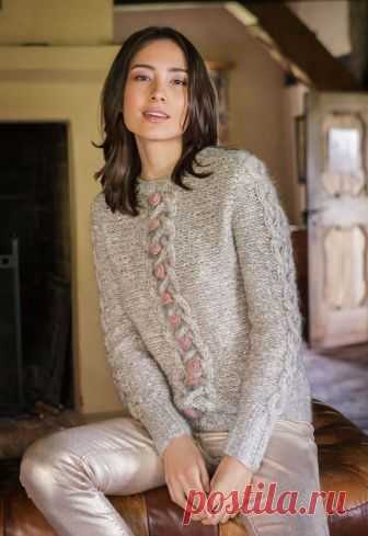 Оригинальный пуловер спицами с узором из кос и розочек - Портал рукоделия и моды
