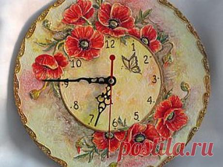 Часы &quot;Маков цвет&quot;: объемная роспись | Своими руками