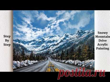 Snowy Mountain Drive STEP by STEP Acrylic Painting (ColorByFeliks)