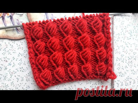 Объемный узор спицами Ракушки из вытянутых петель