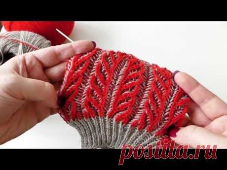 2 farbiges Vollpatent / Brioche in Runden Muster "Infernale" für Socken, Stulpen & mehr