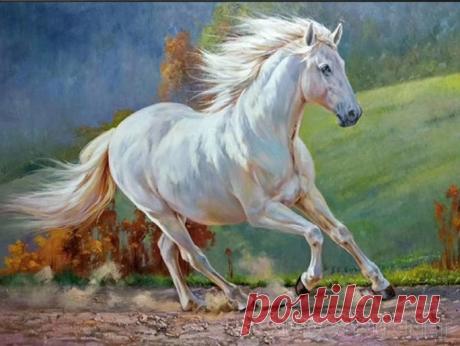 Картина Белый конь. Размеры: 80x120, Год: 2019, Цена: 48000 рублей Художник Андреева Кристина Андреевна