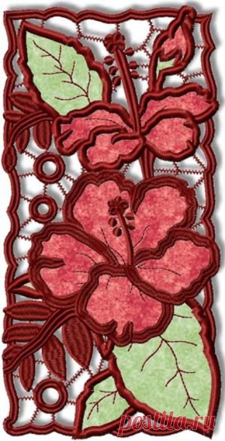 Advanced Embroidery Designs - Cutwork Lace Applique Hibiscus Panel