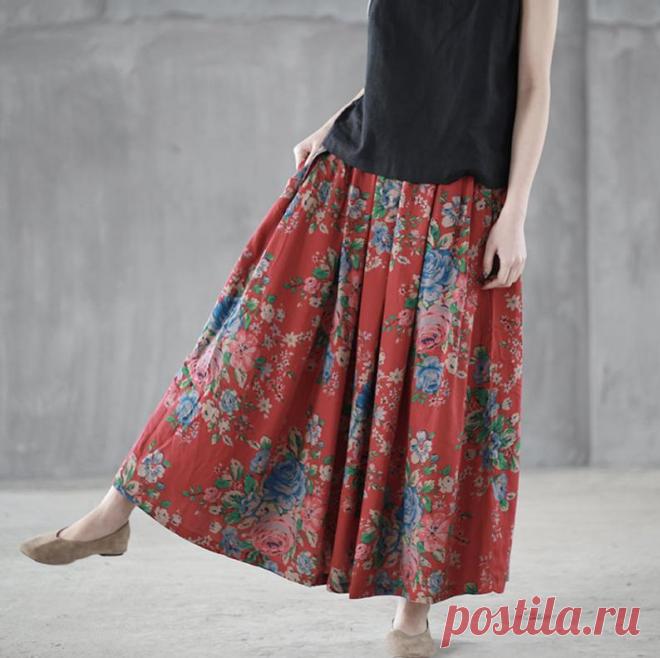 Women Summer Red skirt vintage skirt big swing skirt loose | Etsy