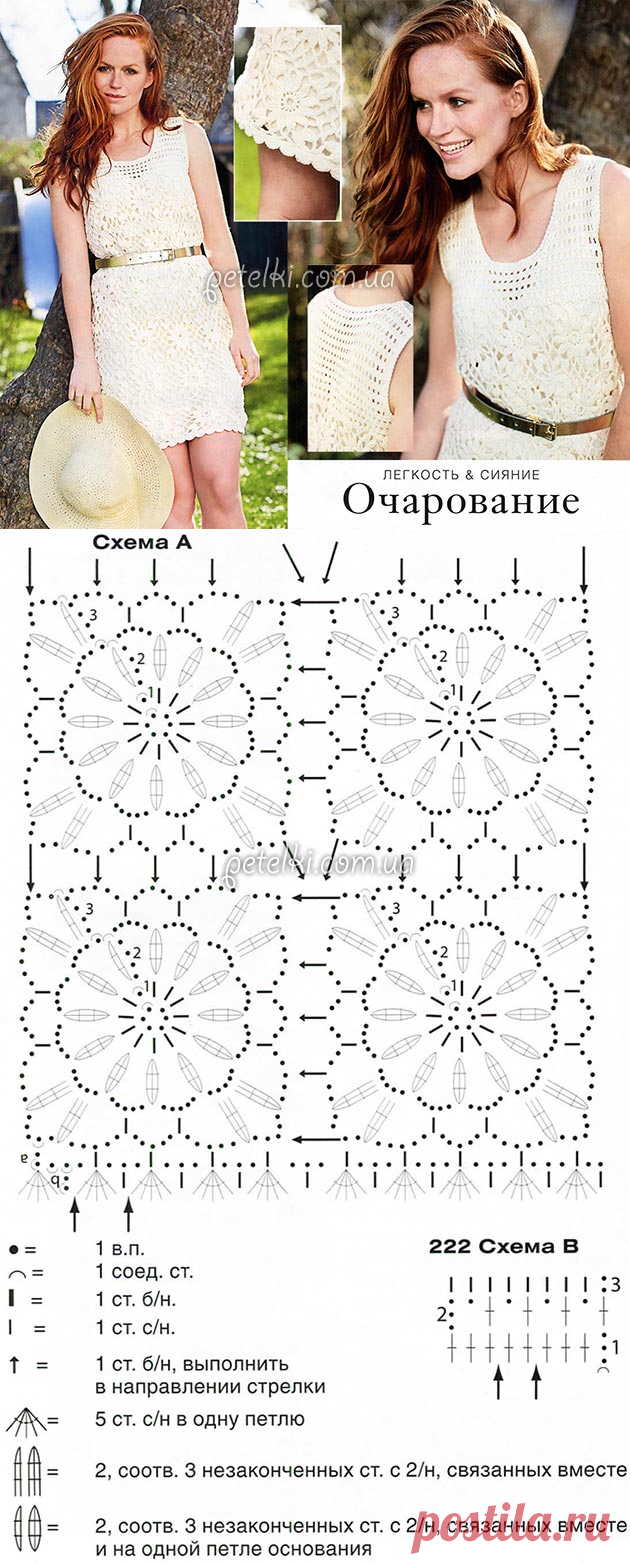 Кружевное мини-платье крючком. Схема, описание вязания