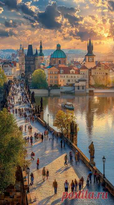 ✨ Golden Hour on Charles Bridge, Prague 🌇