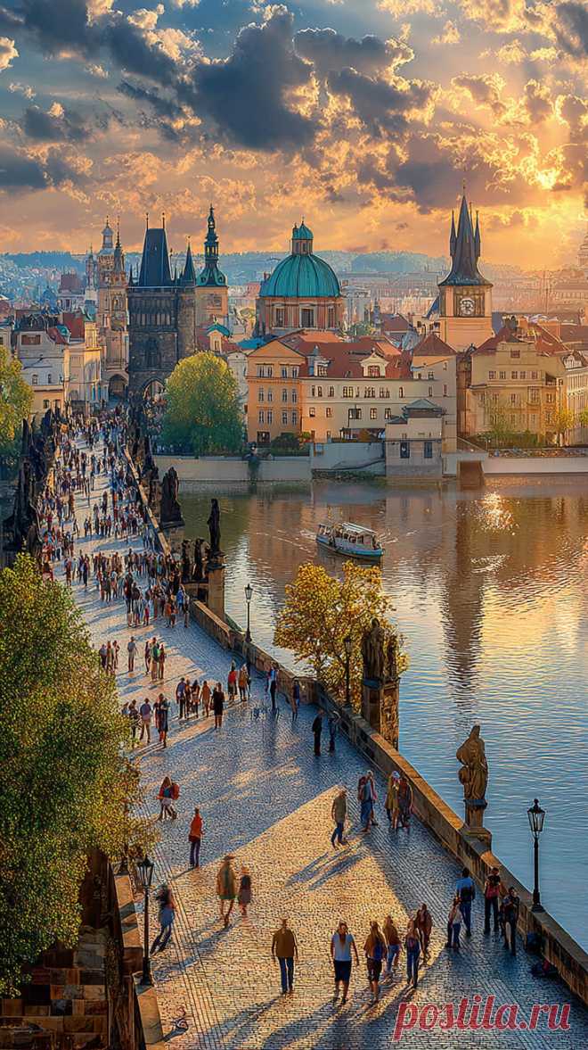 ✨ Golden Hour on Charles Bridge, Prague 🌇