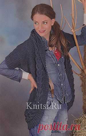 Синий жакет с короткими рукавами. Вязание для женщин / Жакеты / Спицами