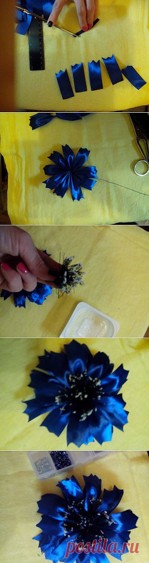 Своими руками   Василек из атласной ленты
