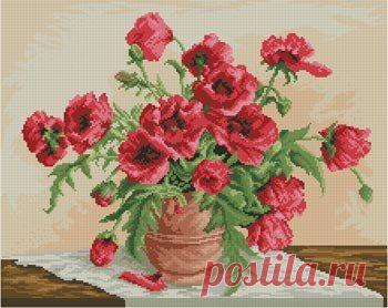 Вышивка Маки в вазе. Схема вышивки цветов схема бесплатно | Домоводство для всей семьи