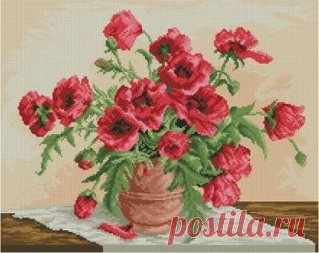 Вышивка Маки в вазе. Схема вышивки цветов схема бесплатно | Домоводство для всей семьи