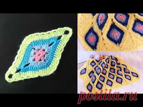 Разноцветный мотив крючком для пледа 