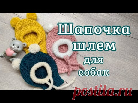 Шапочка шлем для собак, вязание спицами, hat for dogs