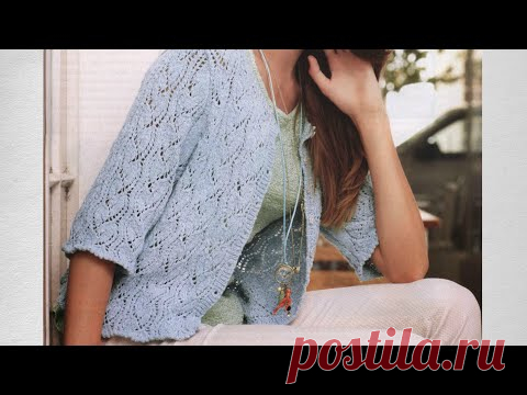 Красивый Стильный Ажурный жакет спицами/ МК Узор оригинальные листья / Схема