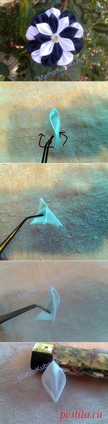Канзаши мастер класс острого лепестка со складочкой