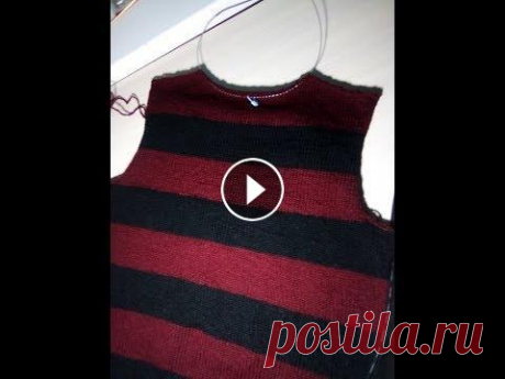Полосатый свитер. Спинка МК Всем привет, я хочу показать как вязать спинку полосатого свитера.Нить:BonBon, 100% акрил, 100 гр на 300м. спицы №3...