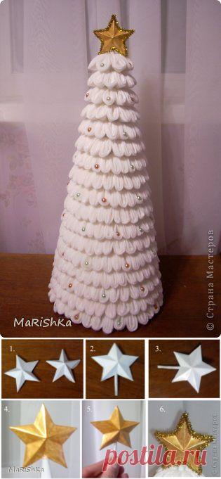 МК. Белоснежная елочка из ватных дисков | Страна Мастеров