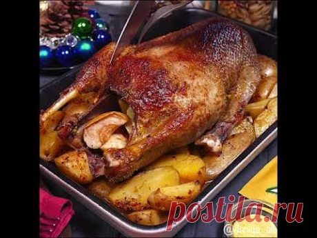 Запеченный гусь с яблоками и картофелем | Рецепт гуся, запеченного в рукаве для выпекания