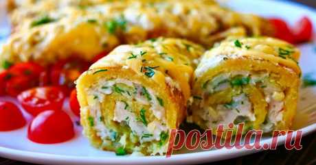 Все тонкости быстрого приготовления рулетов с курицей из 6 картофелин и 300 г фарша Ложатся на противень стройными рядами.