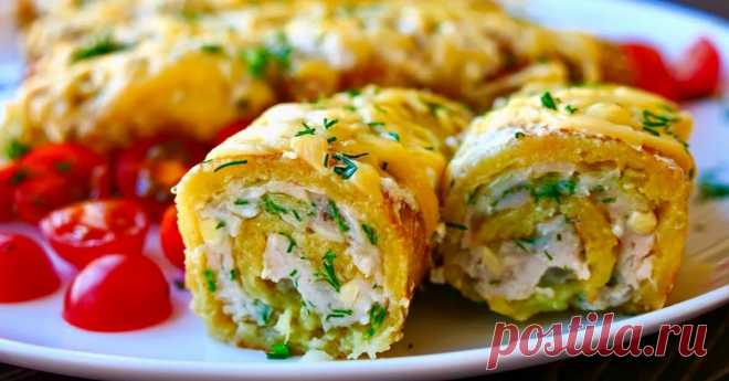 Все тонкости быстрого приготовления рулетов с курицей из 6 картофелин и 300 г фарша Ложатся на противень стройными рядами.