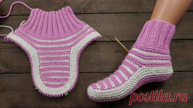 Следки – полоски спицами из остатков пряжи 👣