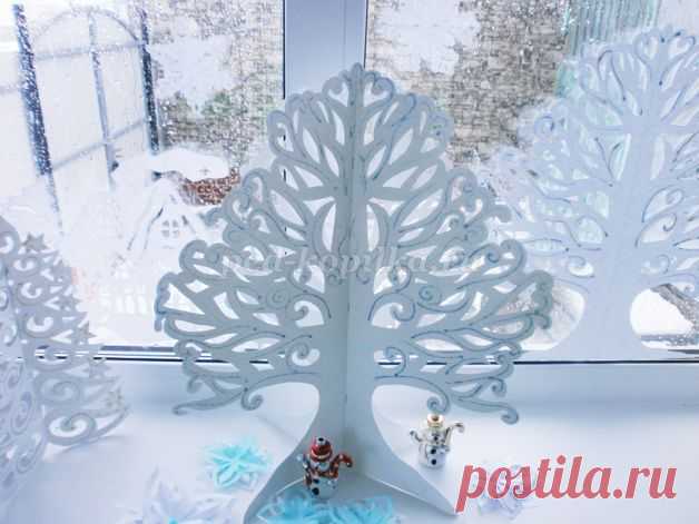 Объёмное зимнее дерево из бумаги. Шаблоны. Мастер-класс с пошаговым фото.