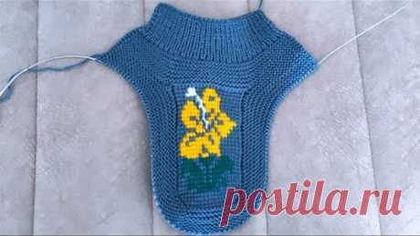 Hem İki şiş hem Tunus işi birlikte çiçek desenli patik modeli YAPILIŞI knitting Slippers Tunisan