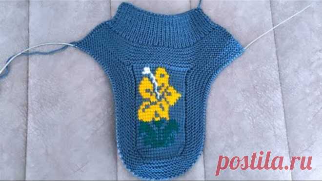 Hem İki şiş hem Tunus işi birlikte çiçek desenli patik modeli YAPILIŞI knitting Slippers Tunisan