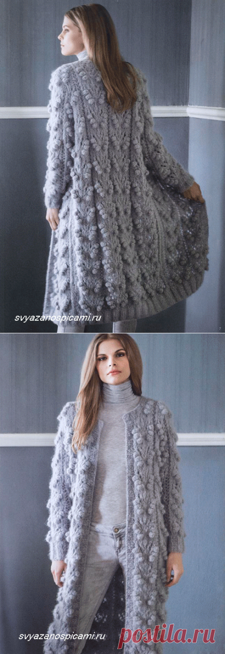 Ажурное пальто вязанное спицами