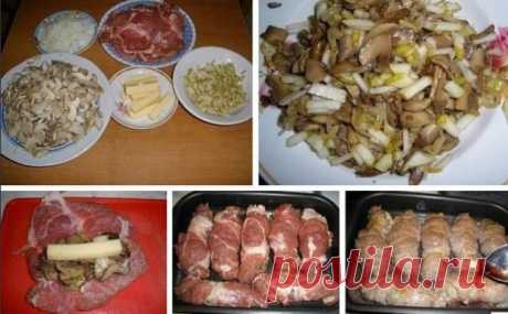 Свиные рулетики с грибами и сыром. Такая вкуснятина, что оторваться невозможно!