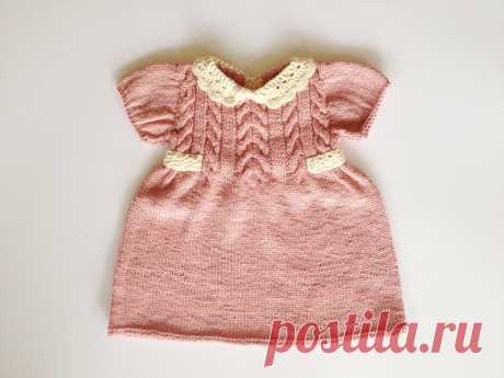 Girl dress 100% cotton MADE TO ORDER Hand knitted pale