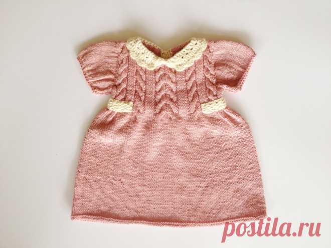 Girl dress 100% cotton MADE TO ORDER Hand knitted pale