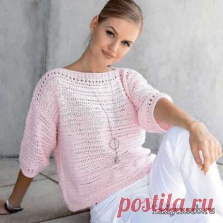 Свободный розовый джемпер спицами | Ladynweb.ru