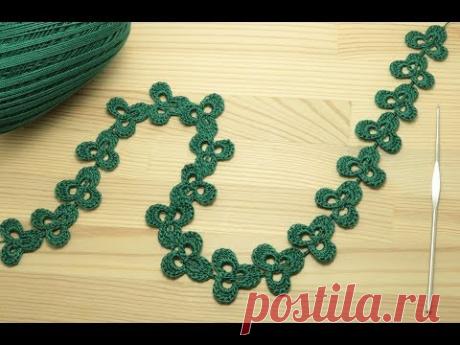 ЛЕНТОЧНОЕ КРУЖЕВО трилистник crochet ribbon lace flower trefoil crochet