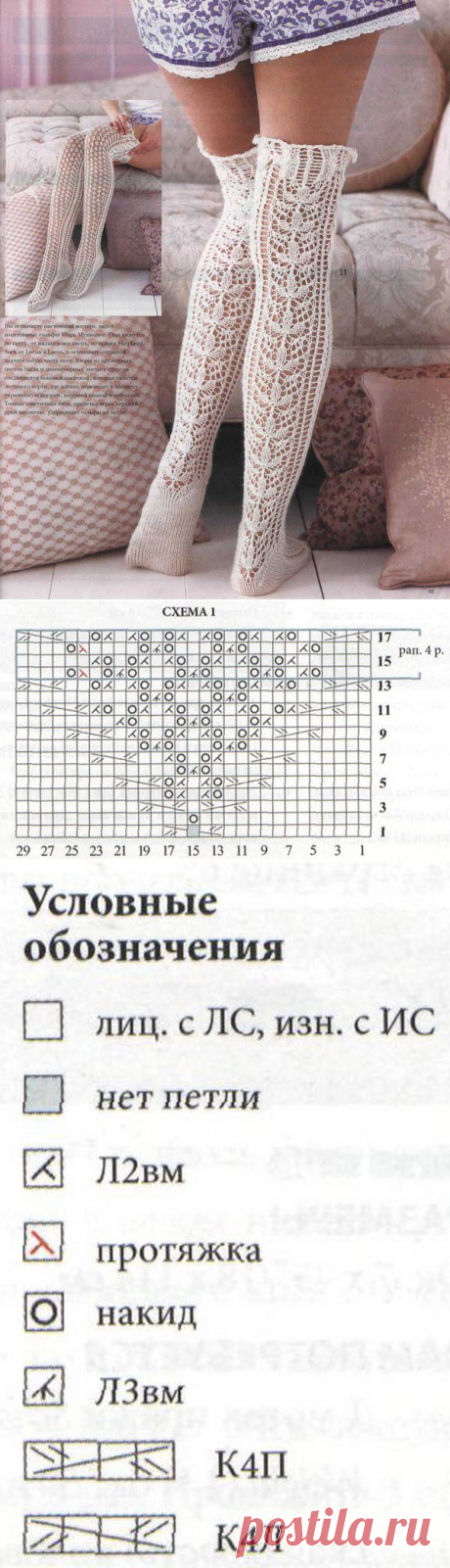 Ажурные гольфы вязанные спицами.