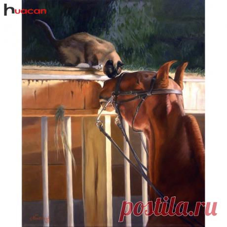 Алмазная мозаика мозаичная картина полная дрель Кошка Лошадь Картина из страз наборы для алмазной вышивки Подарочное настенное украшение купить на AliExpress