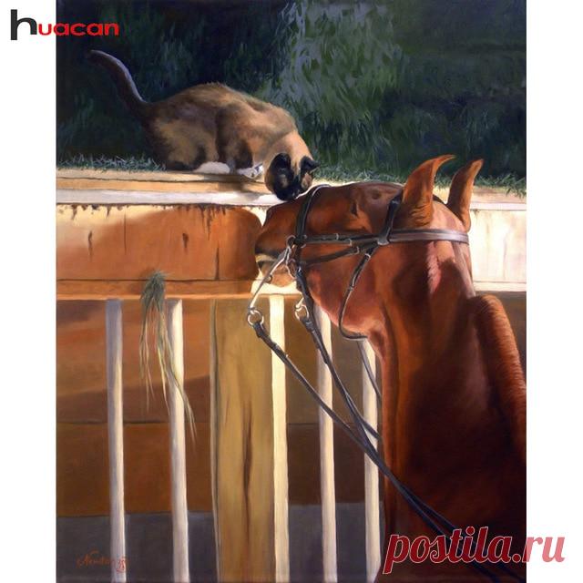 Алмазная мозаика мозаичная картина полная дрель Кошка Лошадь Картина из страз наборы для алмазной вышивки Подарочное настенное украшение купить на AliExpress