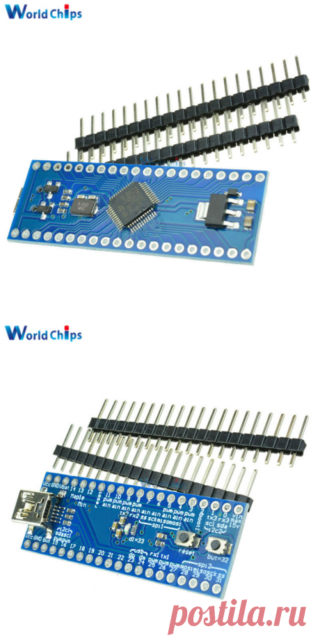 Mini USB STM32F103RCBT6   купить на AliExpress
Процессор: STM32F103RCBT6, 32 ARM Cortex-M3 процессор
Частота: 72 мГц
128 КБ флэш и 20 КБ SRAM
34 цифровых портов ввода (GPIO)
12 16-бит точность ШИМ порт
9 12 точность аналоговый вход (АЦП) порт
2 SPI канала
2 I2C канала
7-канал прямой доступ к памяти (DMA) (DMA. h)
3 usart (последовательный) канала
Улучшенный и три общего назначения таймеры
Может быть загружена непосредственно через порт USB и связи программы
Внешний JTAG
Вл...